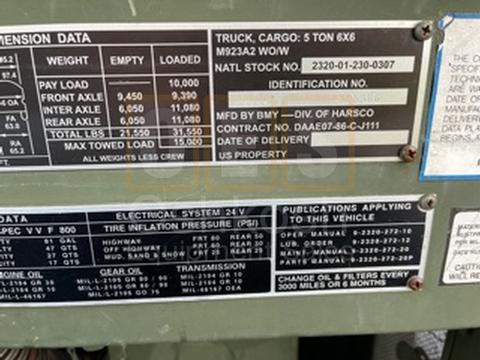 M923A2 5 TON 6X6 MILITARY CARGO TRUCK (C-200-141)